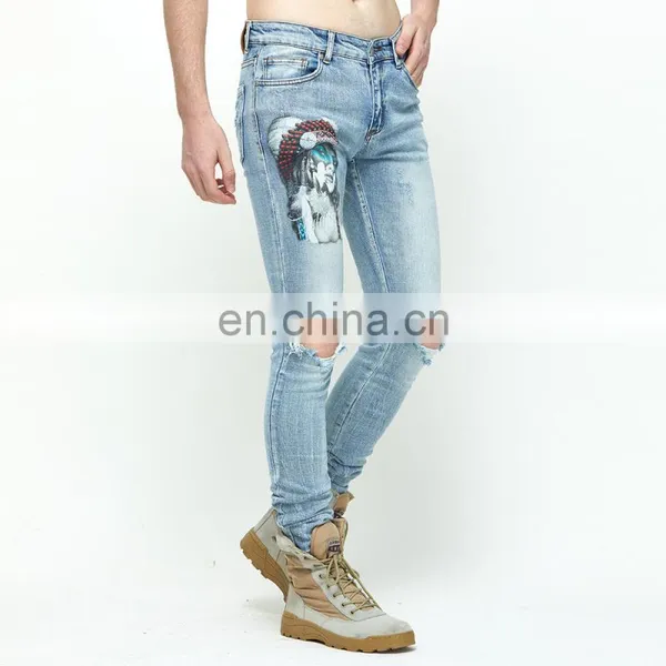 DiZNEW Denim Ripped Pants Slim Fit Digital Print Bulk 2020 Factory Manufacturer Jeans Men photo-3