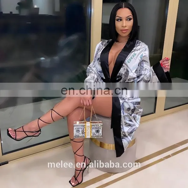 Hot Hot Women Sleepwear Casual Pajamas Long Sleeve Onesie Money Pattern Jumpsuit Girls' Sleepwear Womens Silk Pajamas photo-7