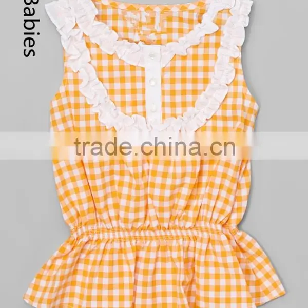 Wholesale Designer Clothing for Kids Fancy Ruffle Neckline Girls Tops