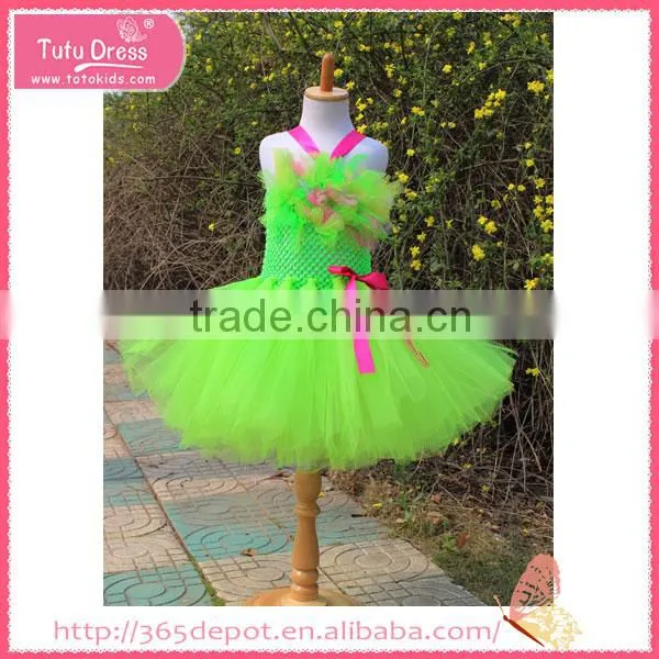 Ruffle Viridity Ribbon Tutu Fluffy Voile Girl's Dress Children Frocks Designs photo-2
