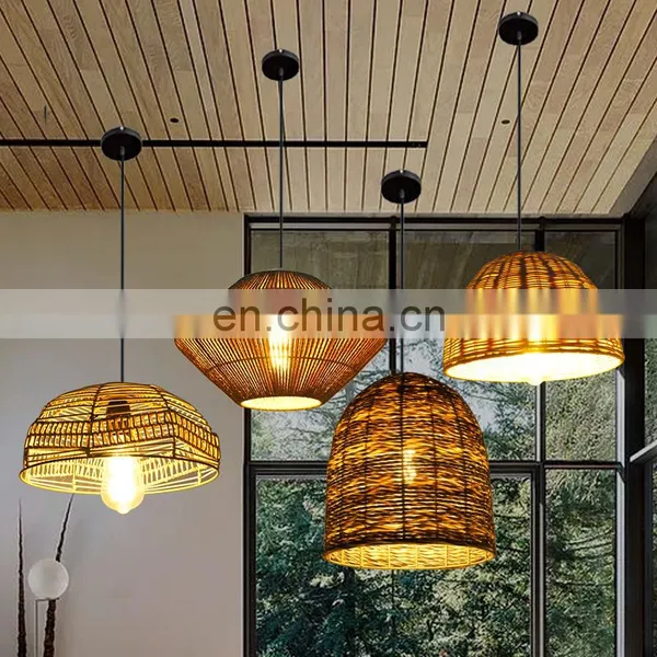 Plafond Home Decor Wicker Housing Woven Decoration Vintage Covers Shades Bamboo Rattan Lamp Led Hanging Pendant Ceiling Lamp