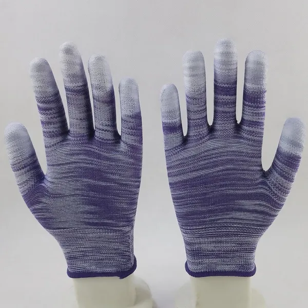 Purple and White Polyester Knitted PU Fingers Coated Safety Work Gloves Anti-dirt Breathable Comfortable Flexible photo-2