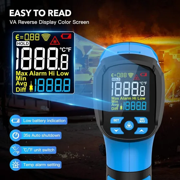 Infrared Thermometer for HVAC and Electrical Maintenance With Fast Response and Max/Min Hold photo-2