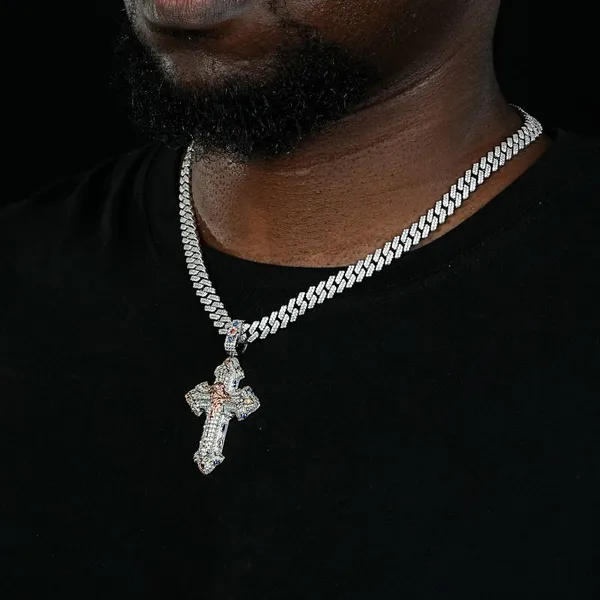 Shining Star Jewelry Bling 925 Silver Diamond Jesus Cross Gothic Charms Pendant photo-3