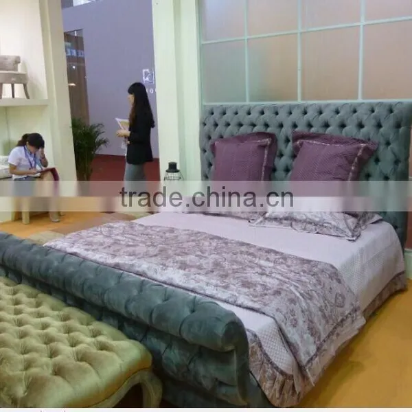 Luxury Velvet Fabric Bedroom Set Lasted Bed Design photo-2