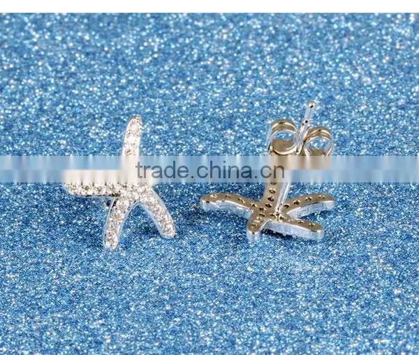 Professional China Supplier Zircon Rhodium Plated Starfish Earring photo-4
