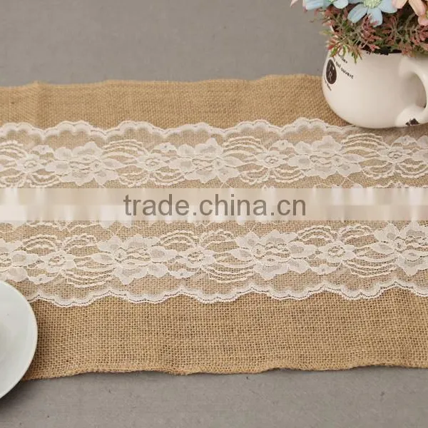 30*275cm Extra Large Burlap Tablecloth With Lace,Jute Burlap Trimming For Decoration photo-3
