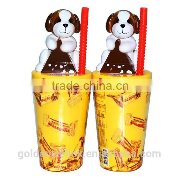 Plastic Cups With Lids and Straws With Cute Dog Caps 400ml