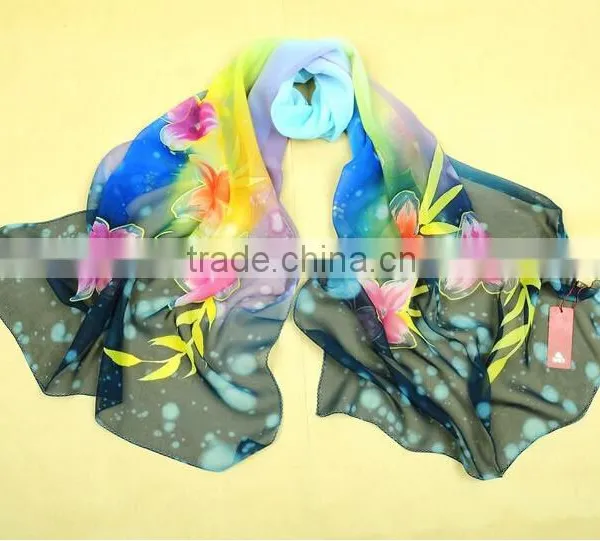 Customize Digital Printed 100% Silk Scarves Long Chiffon Scarf NO MOQ photo-3