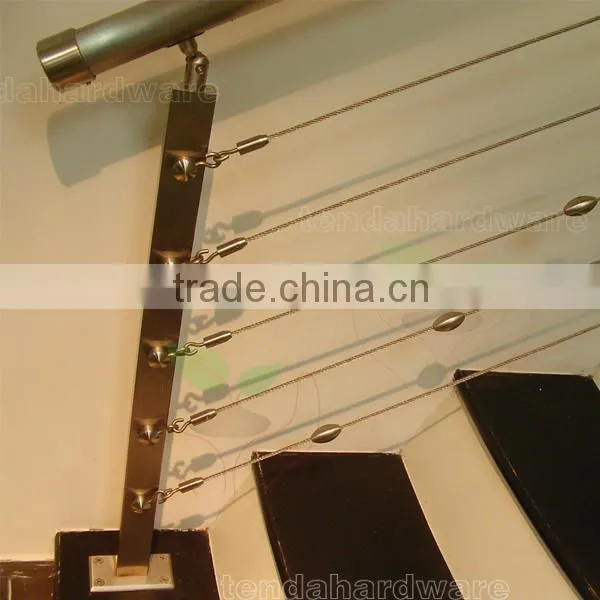 Normal Mount Stainless Steel Cable Railing With Round Handrail for Stairs