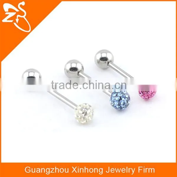 Wholesale Fashion 316L Stainless Steel Crystal Bar Piercing Tongue Ring photo-5
