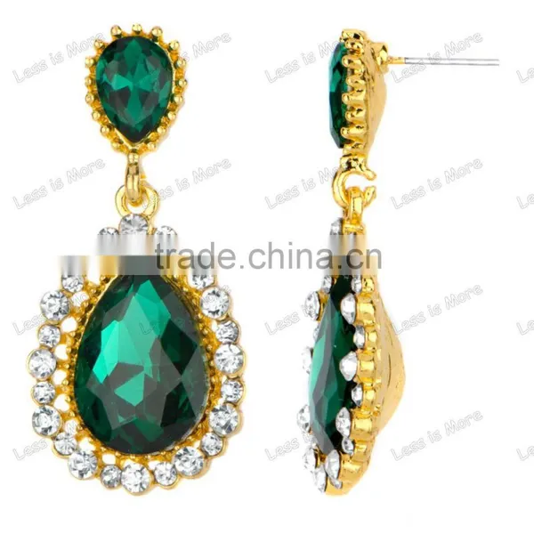 Fashion Dubai Gold Jewelry Earring With Green Drop Crystal