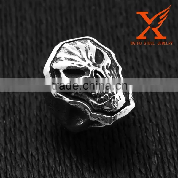 In Stock Wholesale Custom Exaggerate Stainless Steel Black Silver 3D Big Skull Rings