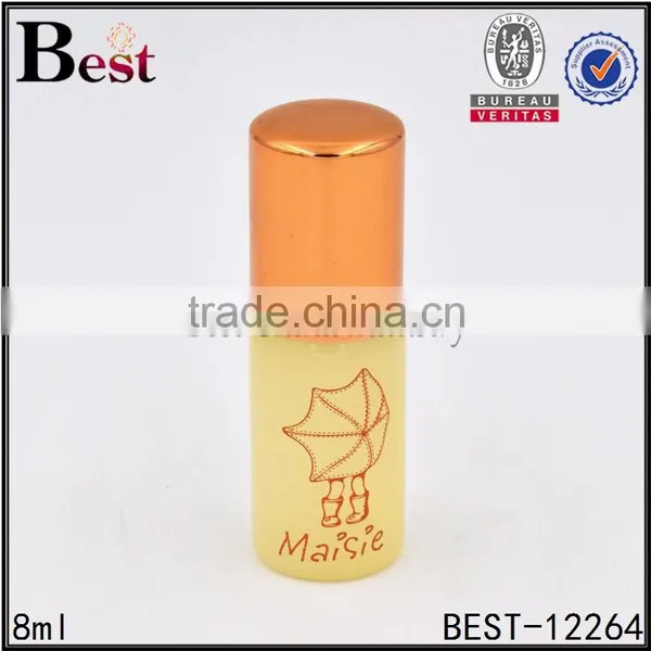 8ml Yellow Small Glass Roll on Tube Perfume Bottle Stainless Steel Roller Ball Aluminum Cap photo-2