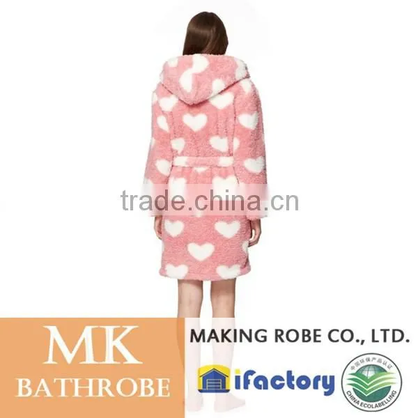Pink Heart Print Hooded Fleece Dressing Gown photo-3