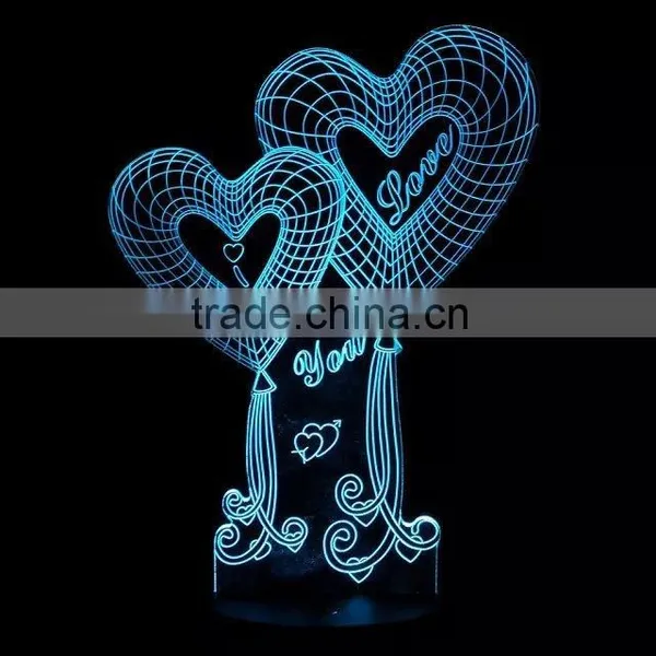 3D Optical Illusion Two Hearts Night Lamp Night Light 10 Colorful LEDs Ultra-thin Acrylic Light Panel AA Battery or DC 5V photo-6