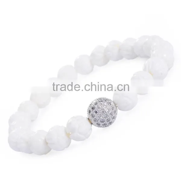 Moon Bodhi Seed Stretch Bracelet Buddhism Prayer Beads Mala White photo-2