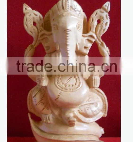 Wooden Handicrafts Wood Carving Hindu God Ganesha Statue
