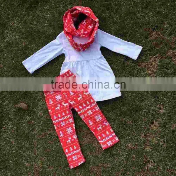 FALL OUTFITS Persnickety Girls 3 Pieces Scarf Sets Girls Christmas Reindeer Pants Sets Kids Reindeer Clothes Kids White Top Sets photo-4
