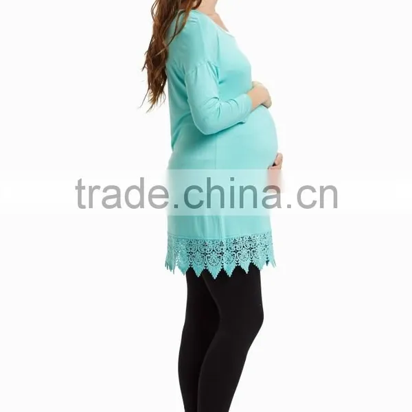 Wholesale Long Sleeve Green Maternity Wear Clothes With Crochet Trim photo-3