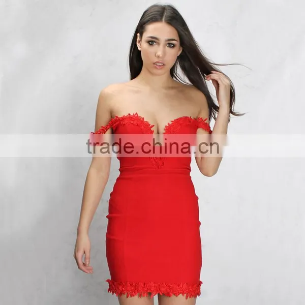 Crochet Lace Trim Bardot Dinner Dress off Shoulder Short Bodycon Party Dress photo-6