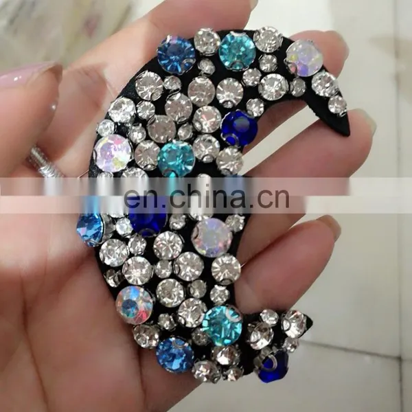 Fashion White Blue Beading Crystal Rhinestone Moon Sew on Patches Appliques photo-5