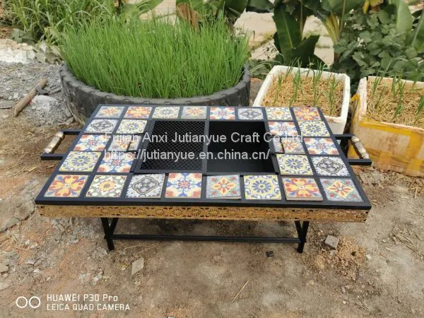 Ceramic Tile Mosaic Parquet Outdoor Rectangular Fire Pit Table photo-5