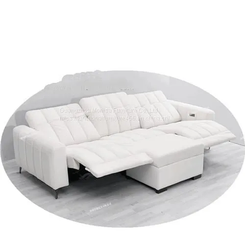Modern Minimalist Caterpillar Beige White Fabric Multifunctional Sofa Size Apartment Living Room Three-Seat Sofa photo-2