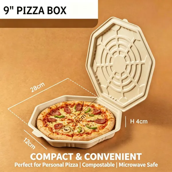 Molded pulp  Paper Pulp Pizza Box with lid ,pulp molding pizza container,pizza packaging