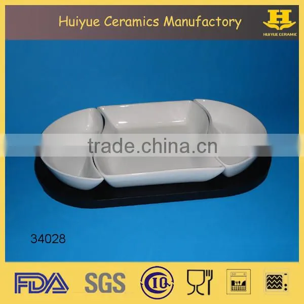 Ceramic snack set with MDF base, serving dish