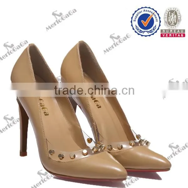 2015 Guangzhou Factory Real Leather Diamond Studded Heels Women Shoes