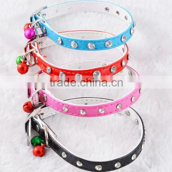 2015 Wholesale High Grade PU Pet Collars Rhinestone Dog Collar With Bell Pet Accessories photo-3