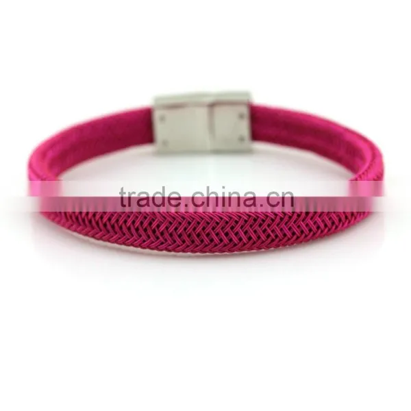 2015 Rose Red Leather Bracelet With Stainless Steel Wholesale photo-4
