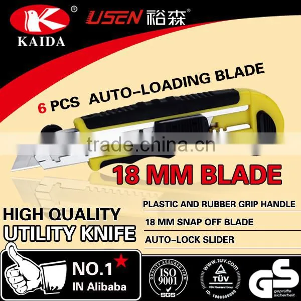 6 PCS Auto Loading 18mm Snap Off Blade Plastic With Rubber Grip Handle Utility Knife photo-2