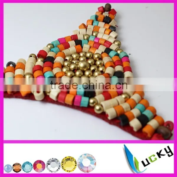Wooden Beads Applique 100% Handmade Rhinestone Trim for Shoe Decoration photo-3