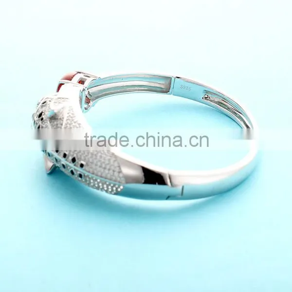 925 Sterling Silver Crystal Liod Head Bangle Bracelet SBG425W photo-4