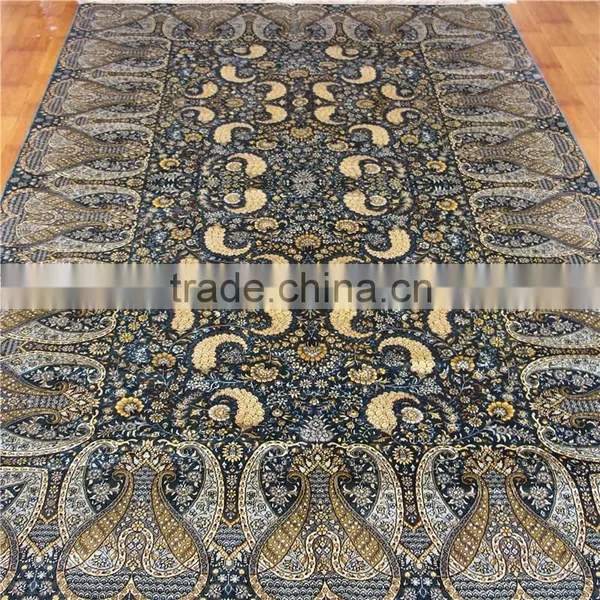 5x8ft Golden With Blue Sea Design Wool Handmade Area Rug Iran