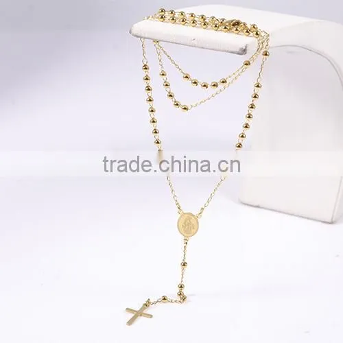 2016 New Arrival Vogue Gold Plated Small Beads Long Chain Cross Necklace photo-4