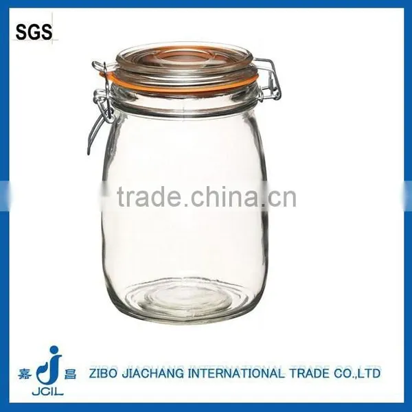 Clear Airtight Empty Glass Jar With Metal Clamp Lid 1L photo-2