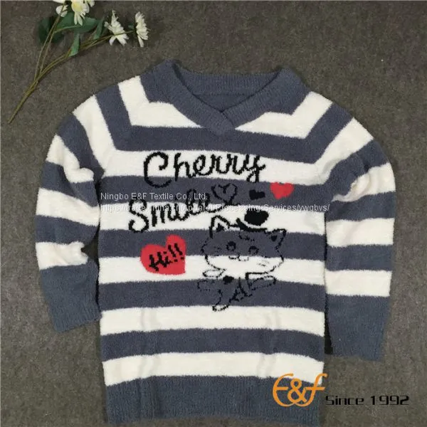 Animal Cable Knitting Stripe V-collar Sweater for Girl photo-2