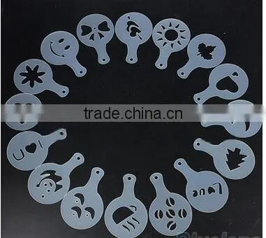 CY183 16Pcs/set Mold Coffee Milk Cake Cupcake Stencil Template Coffee Barista Cappuccino Template Strew Pad Duster Spray Tools photo-2