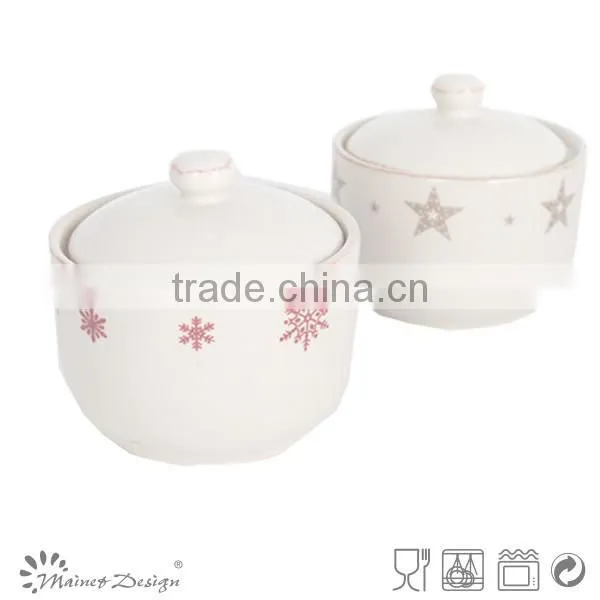 White Emboss Ceramic Sugar Bowl photo-3