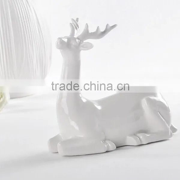 Plain White Modern Set of 4 Ceramic Milu Deer for Home Decoration photo-2