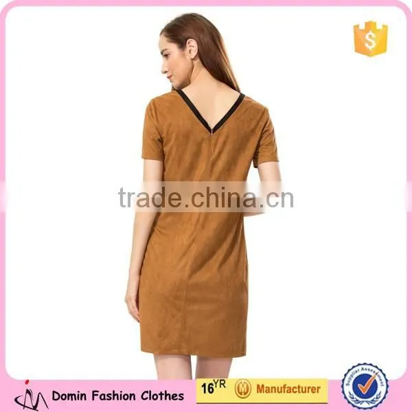 2015 New Fashion Short Sleeve V Neck Vertical Stripe Shift Dresses photo-4