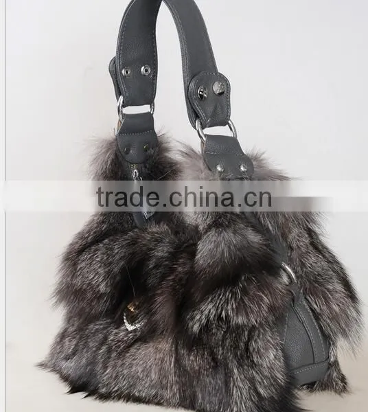 High Quality Luxury Dye Fox Fur Handbag / Winter Wine Fox Fur Bag photo-6
