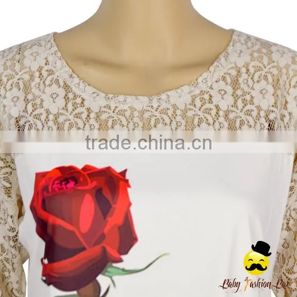 Korean Style Cheap Adult Women Transparent Lace Floral Long Sleeve Rose Printed Cotton Raglan Lady T Shirt Top Blouse photo-4