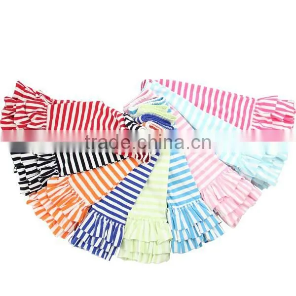 Wholesale Triple Stripe Ruffle Pants 100% Cotton Girls Leggings Pants Boutique Pants photo-2
