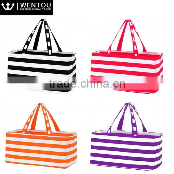 Fashion Women Plain Striped Large Utility Tote Bag photo-6