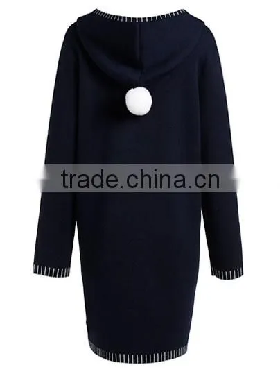 2017 Women's Open Front Heavy Hooded Mongolian Cashmere Coat With Pockets photo-4