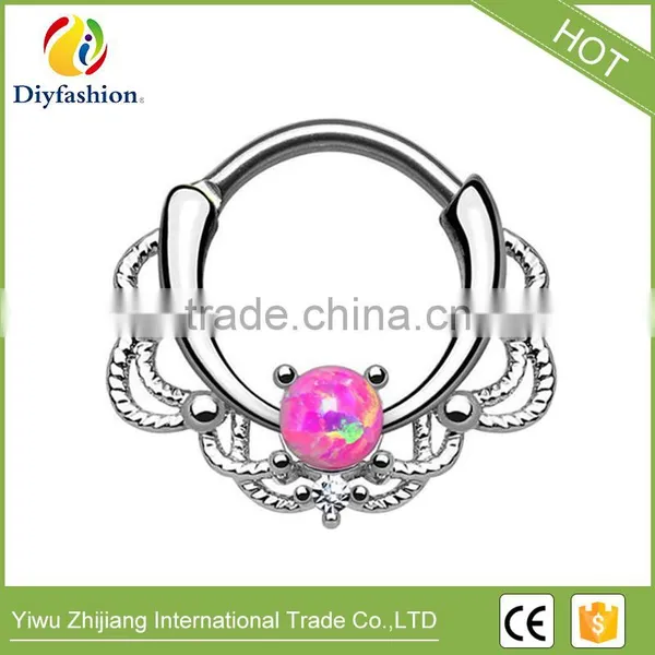 Most Popular Titanium and Copper Opal Stone Wave Shape Nipple Nose Ring for Unisex photo-4